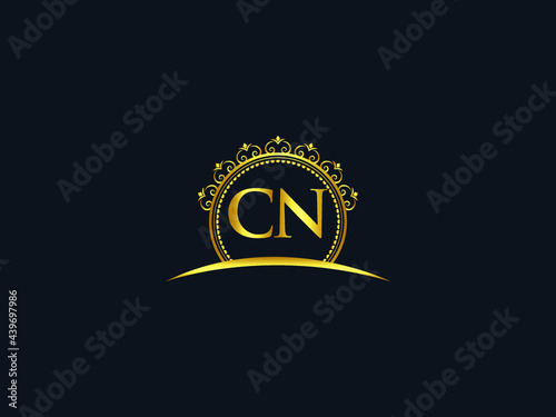Initial CN Letter, Luxury cn Logo Icon Vector For Hotel, Heraldic, Jewelry, Fashion, Royalty With Gold Color Image Design