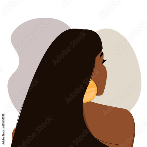 Photos Modern long haired african woman with bare shoulders and large earrings