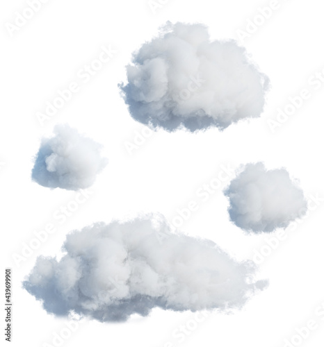3d render, set of abstract fluffy clouds isolated on white background, cumulus clip art collection