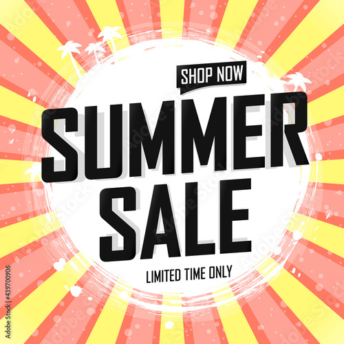 Summer Sale, discount poster design template, store offer, season shopping, promotion banner, vector illustration