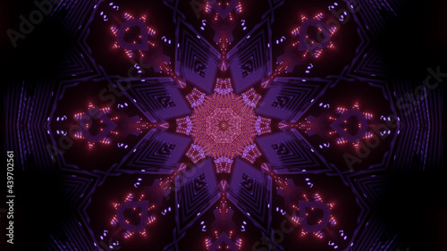 3D rendering of futuristic kaleidoscope patterns in black and purple vibrant colors