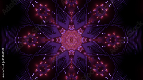 3D rendering of futuristic kaleidoscope patterns in black and purple vibrant colors photo