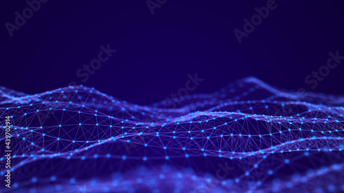 Abstract background with connection dots and lines. Futuristic dynamic wave. Science background with DNA. Technology illustration. 3d rendering.