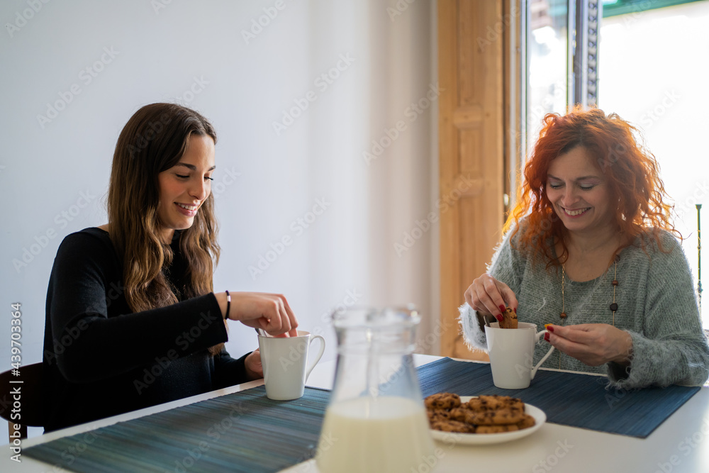 Mom And Daughter At Home. 