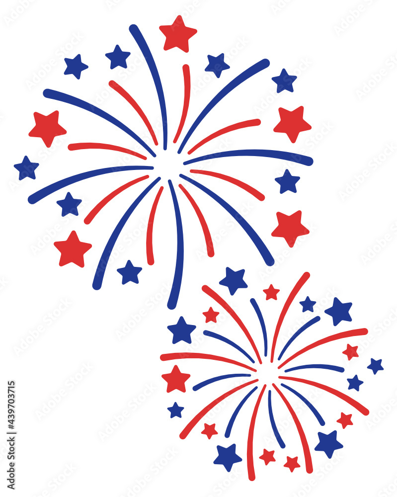 Patriotic Fireworks Fourth of July Stars Red Blue 4th of July Fireworks Vector
