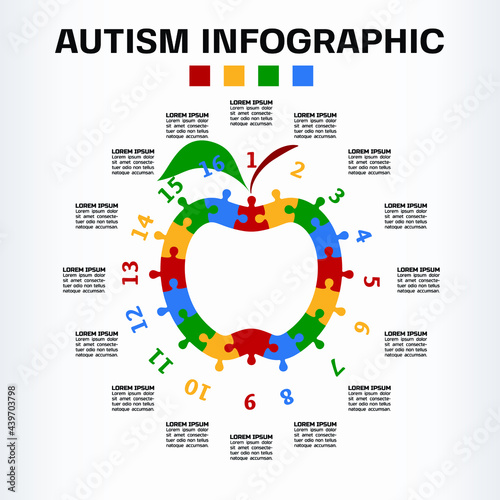 Autism Awareness Day. Puzzle Apple infographic concept vector