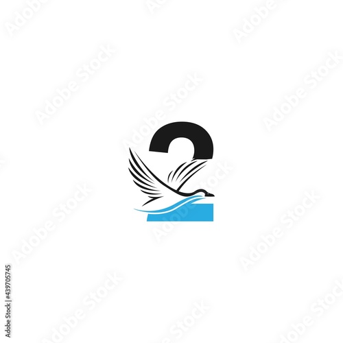 Number 2 with duck icon logo design illustration