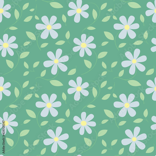 Flowers seamless pattern. Soft, pastel color flowers and leaves endless background. Floral unending texture. Part of set.