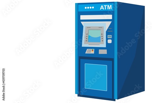 New and modern bank ATM in blue color