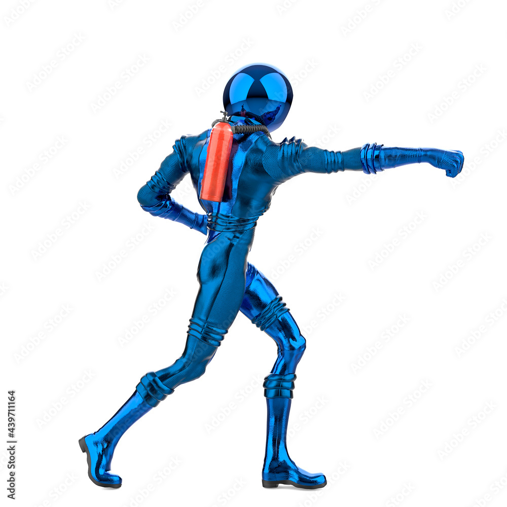 retro astronaut doing some karate move rear view retro astronaut doing some karate move rear view