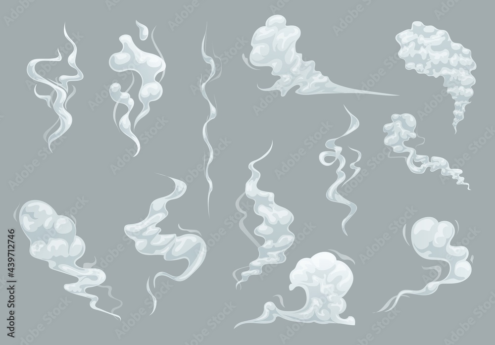Cartoon smoke, fog and clouds of vector comic book steam, fire fume and ...