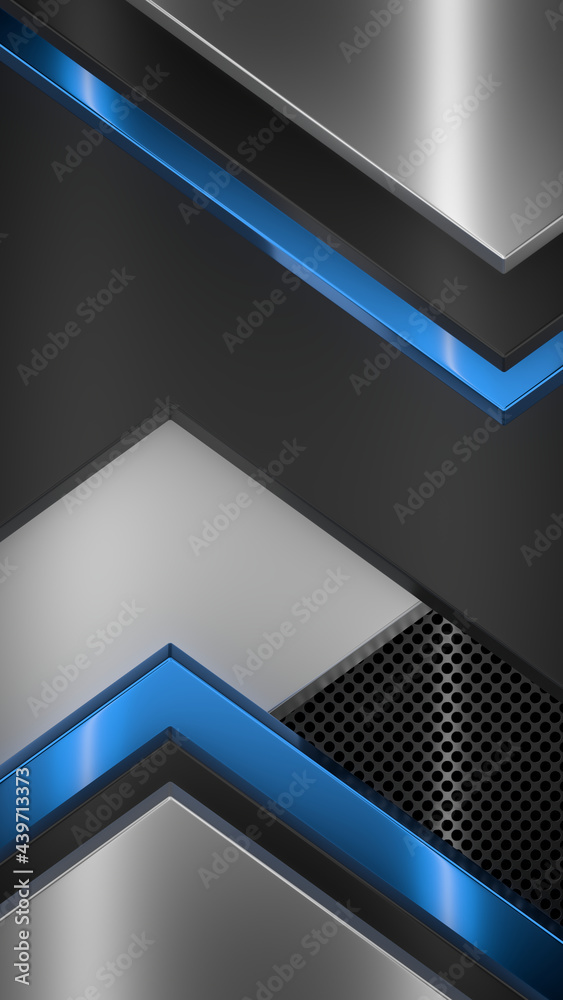 Fototapeta premium Abstract Metall Colored Strips On Dark Perforated Wall. Abstract Technology Background. 3D Rendering.