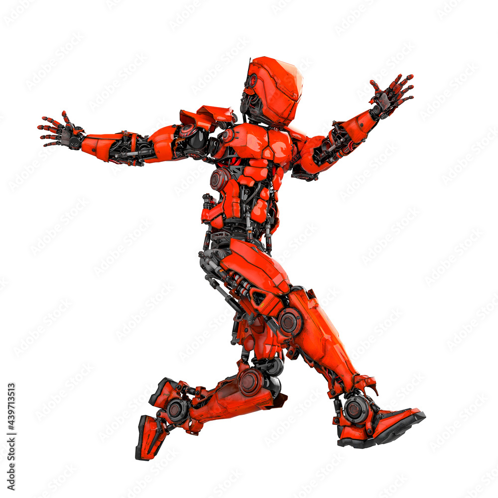 mega robot is jumping in white background side view mega robot is jumping in white background side view