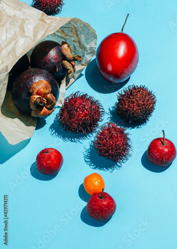 Tropical fruits on a paper bag