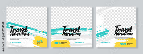 Set of three travel adventure social media pack template premium vector
