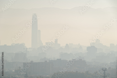 View of Santiago Chile with pollution and smog. Contamination problem.