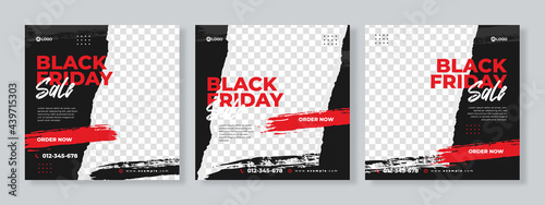 Set of three black friday sale social media pack template premium vector