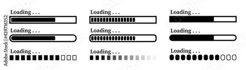 Set loading bar icons.Collage of vector loading icons.Download progress.Vector illustration