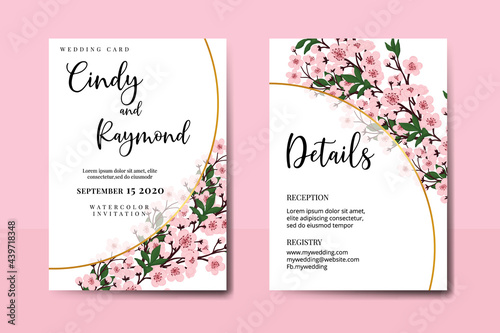 Wedding invitation frame set, floral watercolor Digital hand drawn Sakura Cherry Blossom Flower design Invitation Card Template