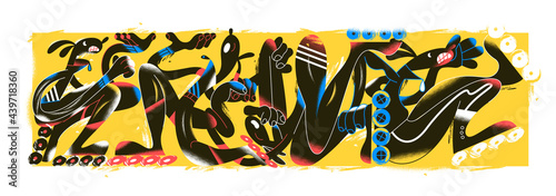 Human body dog characters roller skating in limited space