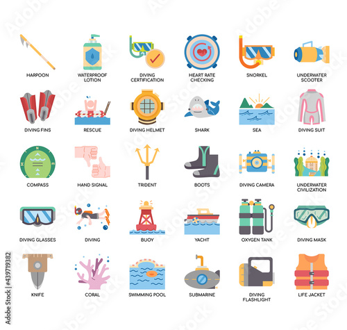 Set of Diving thin line and pixel perfect icons for any web and app project. photo