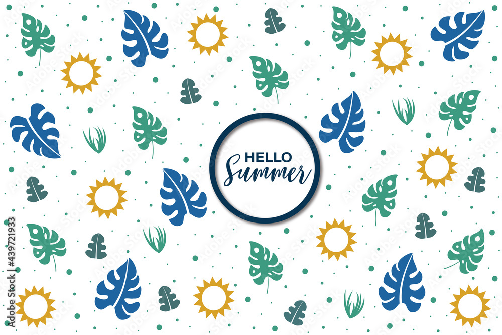 Hello summer background tropical plant design. Vector illustration. Hello summer background tropical plant design. Vector illustration.