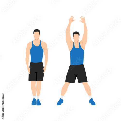 Man doing Jumping jacks. star jumps exercise. Flat vector illustration isolated on white background