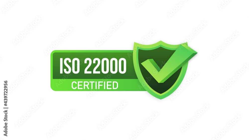 ISO 22000 Certified badge, icon. Certification stamp. Flat design. Motion graphics.