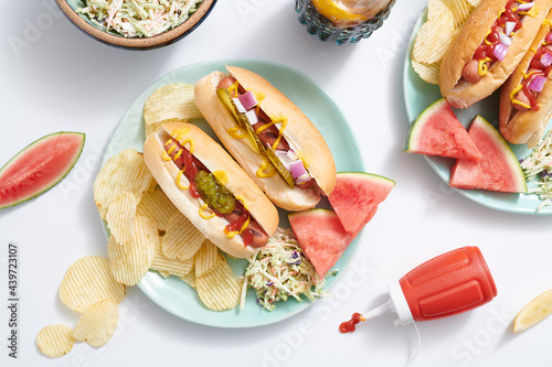 Hotdog Dinner on White Table  photo