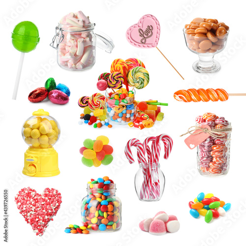 Fototapeta Naklejka Na Ścianę i Meble -  Collection of different delicious confectionery on white background