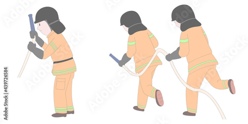 상황 행동 삽화_소방대원들이 소방 호스를 든 모습
