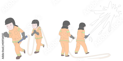 상황 행동 삽화_소방대원들이 소화하는 모습
