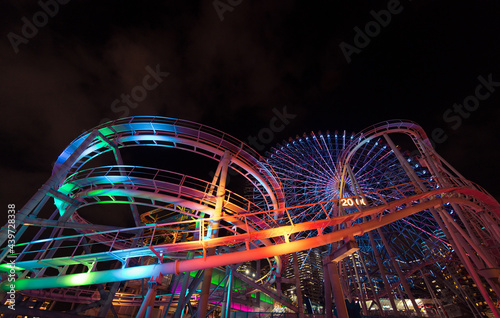 Colorful theme park at night photo