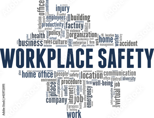 Workplace safety vector illustration word cloud isolated on a white background.