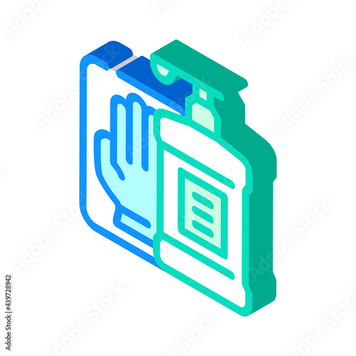 antiseptic and gloves in canteen isometric icon vector. antiseptic and gloves in canteen sign. isolated symbol illustration