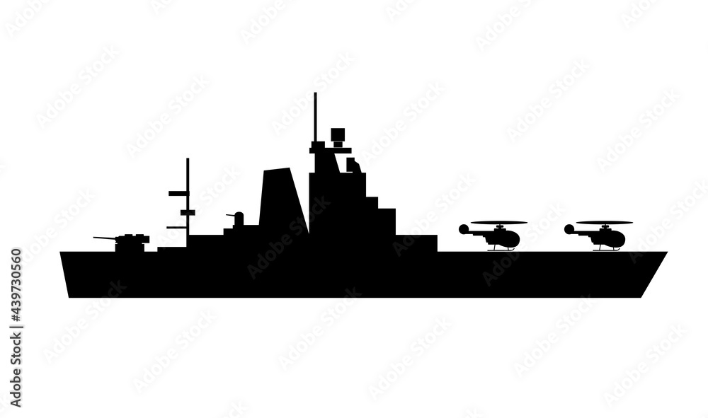 Single of silhouettes of warships for design and Single of silhouettes of warships for design and