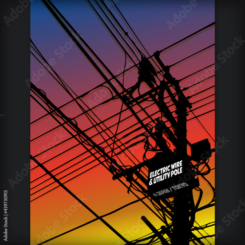 夕暮れの電信柱 - Electric wire & utility pole at evening time