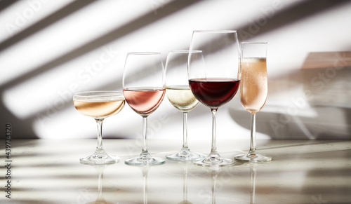 Assortment of Wines: Rose, White, Red and Champagne  photo