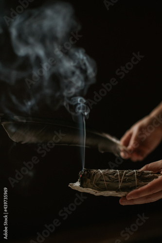 Smudging Ceremony with Sage and Feather