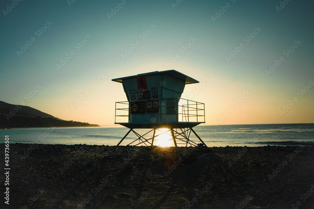 A lifeguard hut near the ocean. A lifeguard hut near the ocean.