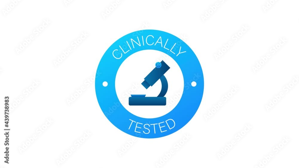Clinically tested sign. Lab tested sign. Check mark and laboratory flask. Motion graphics. Clinically tested sign. Lab tested sign. Check mark and laboratory flask. Motion graphics.