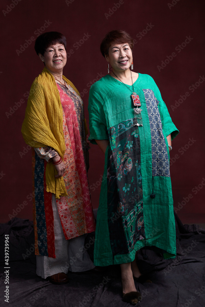 Portrait of old Asian sisters, indoors Portrait of old Asian sisters, indoors