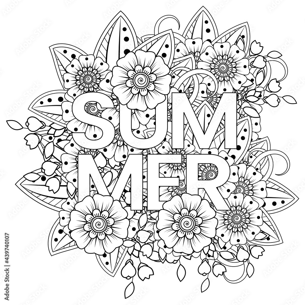 Hello Summer banner template with mehndi flower Hello Summer banner template with mehndi flower