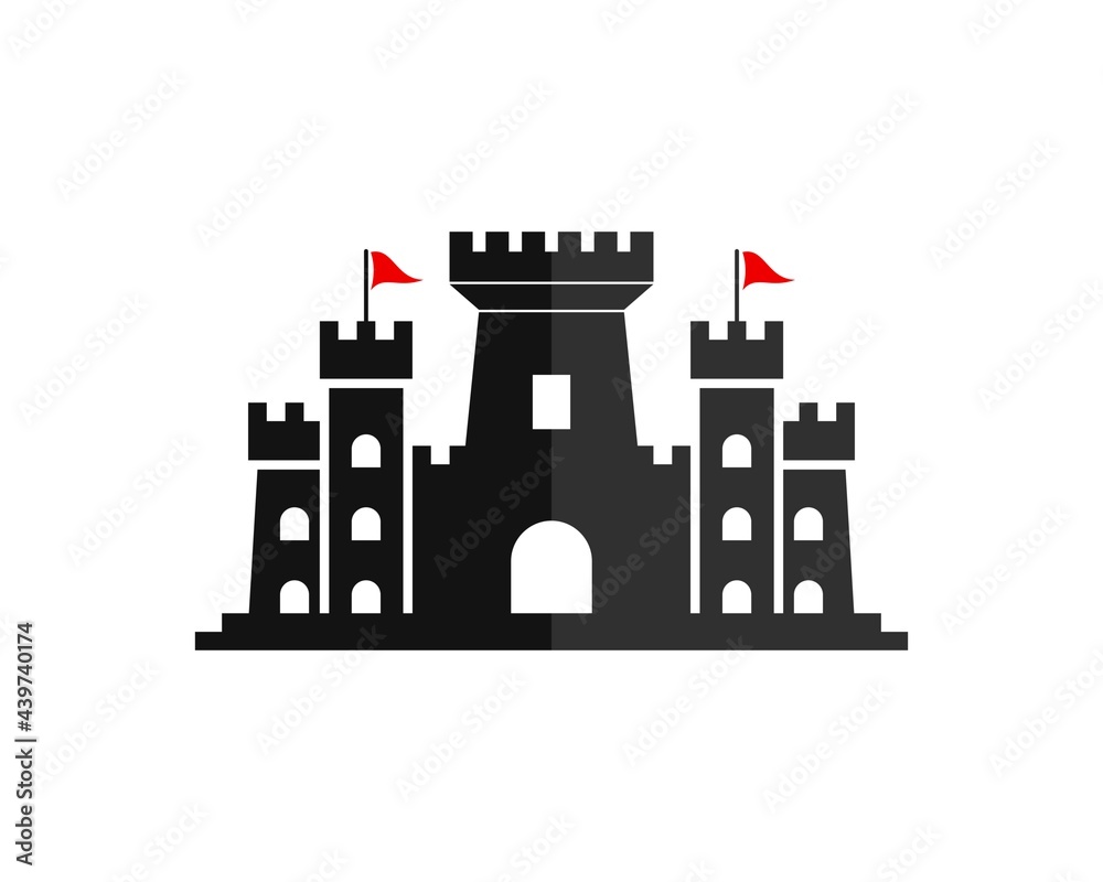 Ancient fortress with red flag on the top