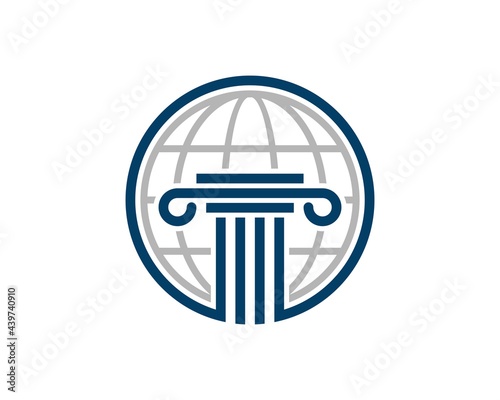 Circle shape with law pillars and abstract globe inside