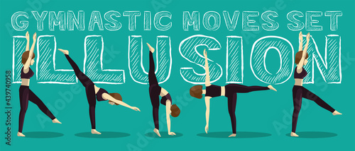 Gymnastic Moves Set Illusion Manga Cartoon Vector Illustration