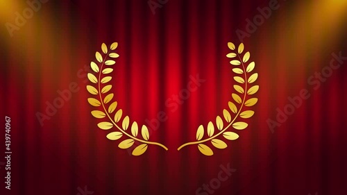 Golden shiny laurel wreath with radiance. Motion graphics. photo