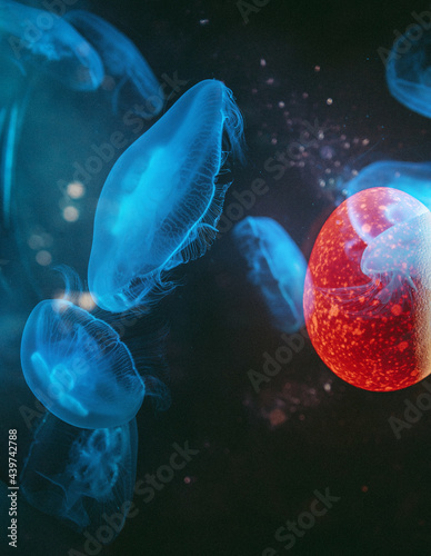 Concept photography, egg and jellyfish. photo