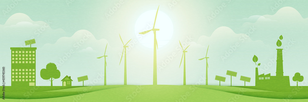 Green Eco City On Nature Landscape Background Sustainable Energy For Environment And Ecology Concept Vector Illustration Stock Vector Adobe Stock Green Eco City On Nature Landscape Background Sustainable Energy For Environment And Ecology Concept Vector Illustration Stock Vector Adobe Stock