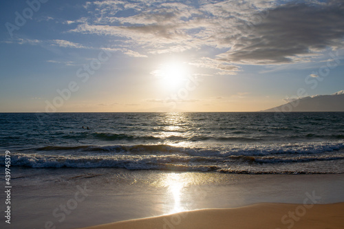 Idyllic sunset scene beach in Thailand. Tropical blue sea and a sand beach background.